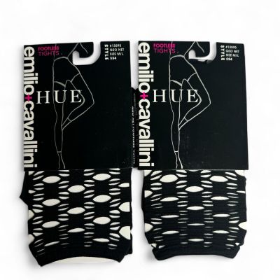 HUE Emilio Cavallini Womens Geo Net Footless Tights Size M/L Black 2 Pairs New