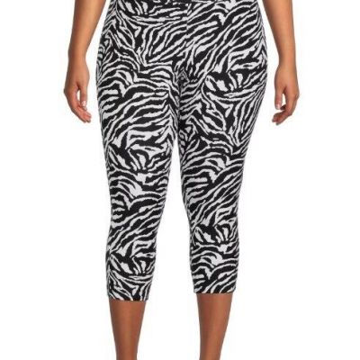 Terra and Sky Women's Printed Capri Legging Zebra Print Size 0X (14W)