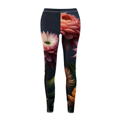 Womens Pretty Floral Workout Casual Leggings With Black Background (AOP)