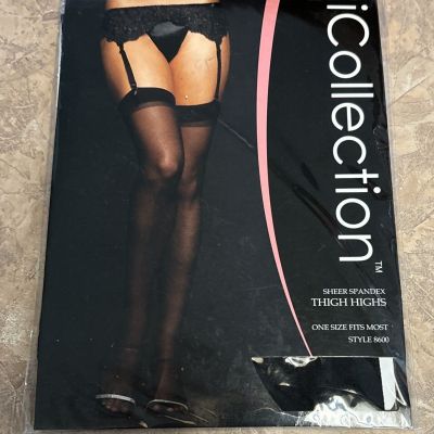 COLLECTION SHEER SPANDEX THIGH HIGH STOCKINGS STYLE 8600 BLACK 1 SIZE FITS MOST