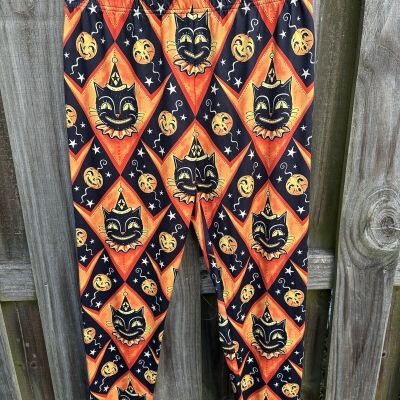 vintage inspired halloween grinning cat jack o lantern leggings NWOT XL