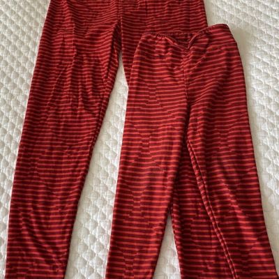 Lularoe OS Red Striped Heart Pattern Mommy & Me Leggings