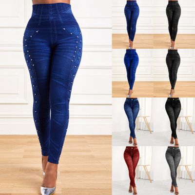 Ladies Womens Stretchy Denim Look Skinny Jeggings Leggings Trousers Plus Size US