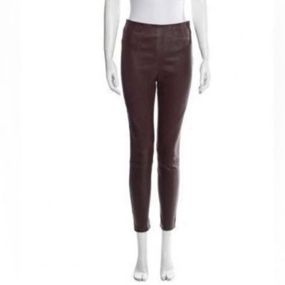 T by Alexander Wang Cropped Lamb Leather Leggings Burgundy Size 6