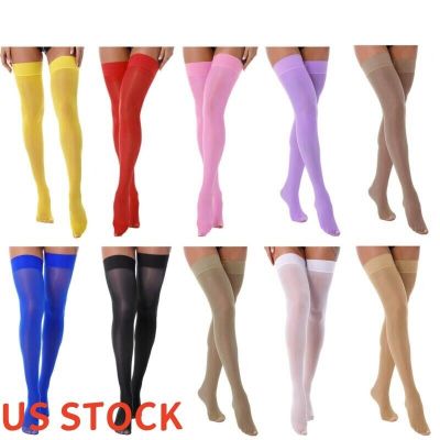 US Womens Glossy Elastic Sheer Stockings Over Knee Thigh High Socks Clubwear