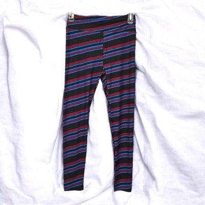 LuLaRoe Womans Leggings OS One Size 2-10 Black Red Blue Stripes Activewear Soft