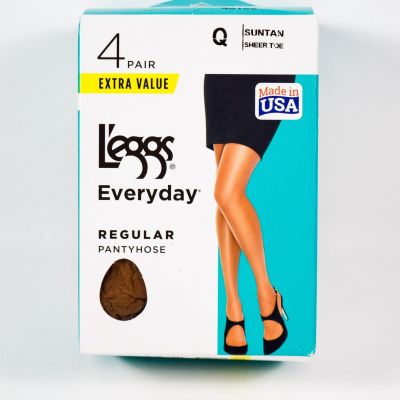 L'eggs 4 Pair Everyday Regular SUNTAN Sheer Toe Pantyhose Size Q 43188