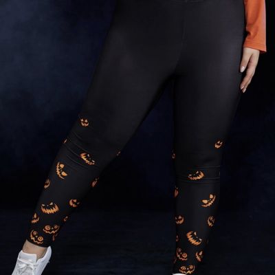 Pumpkin Print Wideband Waist Beautiful Halloween Leggings Bloomchic Size 28