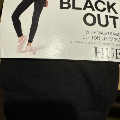 Hue Wide Waistband Blackout Cotton Leggings 20481 Black Size Large