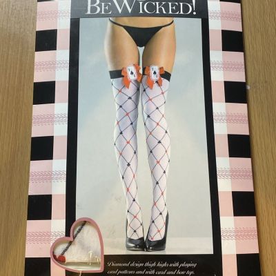 Be Wicked, Playing Cards Jester Thigh Highs Bow NIP fits 90-160 LBS Halloween