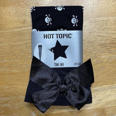 New Hot Topic Thi Hi Tights O/S Black Bow Skull & Crossbones Goth Emo Halloween