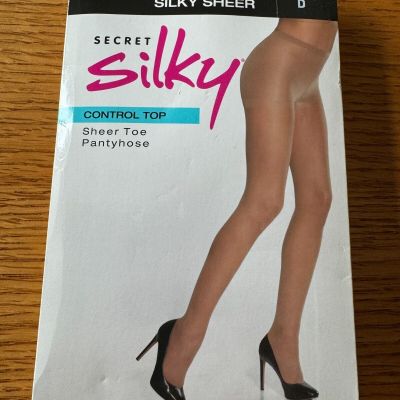 Secret Silky Control Top Sheer Toe Pantyhose Size D Jet Black