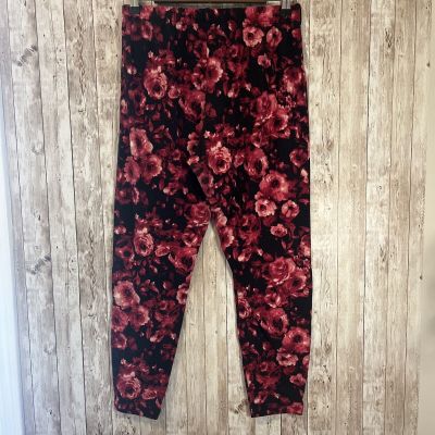 Faded Glory Women’s Plus Size Black & Red Roses Floral Stretch Leggings 1X (16W)