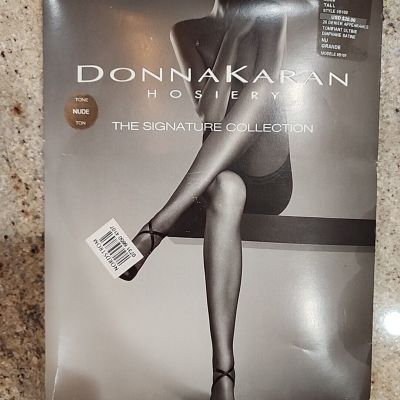 New Women's DONNA KARAN OB109 Nude Sheer Satin Tights Size Tall