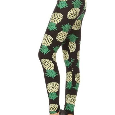 3X-5X/X-Plus Size Women Buttery Soft Green Pineapple Leggings