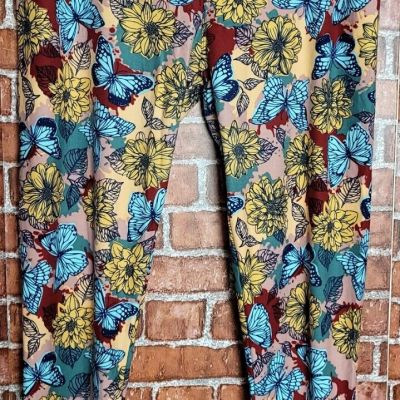 LuLaRoe Women's Butterfly Floral Elastic Waist Leggings Size T/C Tall Curvy