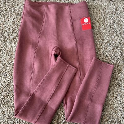 Spanx Women's Sz Small Petite SP Rich Rose Pink Faux Suede High Waisted Leggings