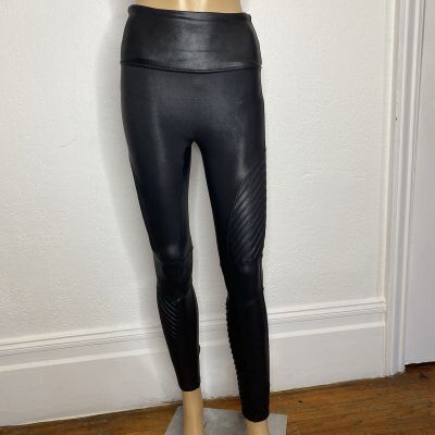 SPANX Womens Moto Faux Vegan Leather High Waisted Leggings Size S Black