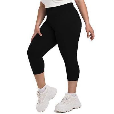 Plus Size Leggings for Women, High Waisted Tummy Control 3X-Large Capri Black