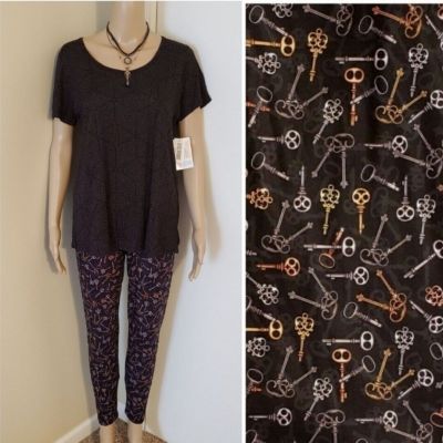 NWT SET BTS LuLaRoe S Art Deco Classic T CP Skeleton Key Tween-OS Women Leggings