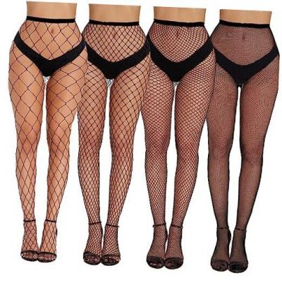 Womens Tights Fishnet Stockings Thigh High One Size 4 Pairs Black Fishnet Tight