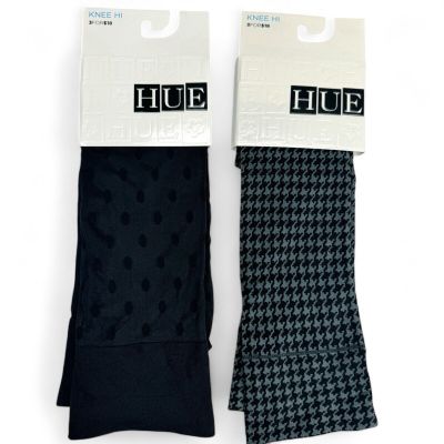 HUE 2 Pairs Knee Highs Womens One Size ~ Houndstooth | Black Sheer Dot NEW