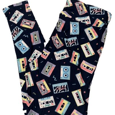 LuLaRoe Womens Leggings Size TC2 Cassette Tapes Retro 80s Walkman Plus 18+ NWT