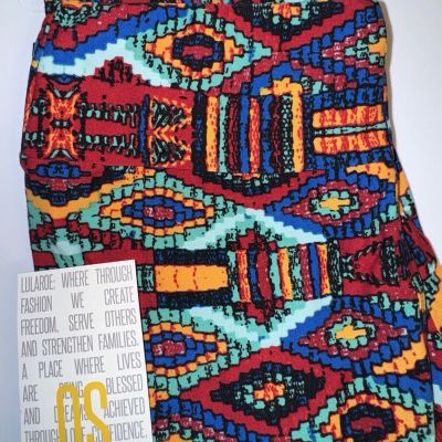 NEW LuLaRoe OS (2-10) Black Teal Blue Red Gold Aztec Tribal Geometric Leggings