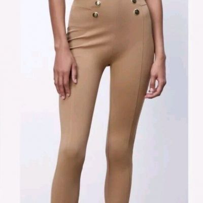 ZARA GOLD BUTTON SEAMED LEGGINGS- Size L