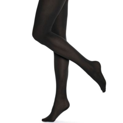 HUE Black Silky Smooth Opaque Nylon Pull On Pantyhose Tights Size 1 New
