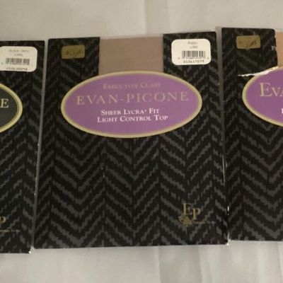 Vtg Evan Picone  Long Ass’t Pantyhose NIP 1 each Black Onyx, Puddy, Nude Lot 3