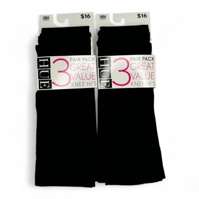 HUE 6 Pair Pack Opaque Knee Highs Womens One Size | Solid Black | Banded Top NEW