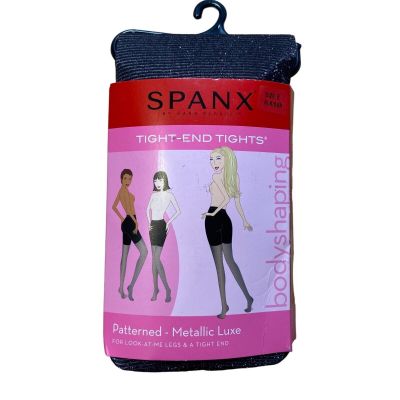 Spanx Tight End Tights Patterned Metallic Luxe Black/Silver Size E NWT