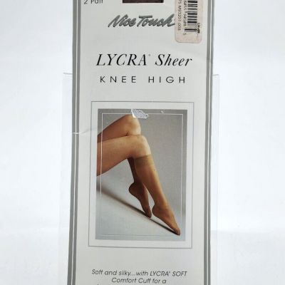 2 Pair Nice Touch Lycra Sheer Leg Knee High Sheerly Reinforced Toe Soft Taupe A