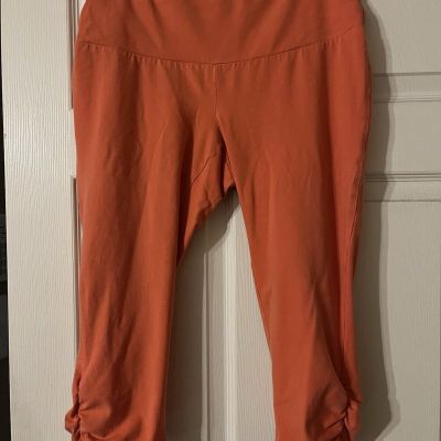 Sunday?Bow?Tie Cuff?Cropped?Workout?Leggings 1X Orange