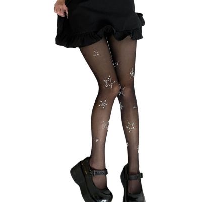 Black Long Stockings Pantyhose Rhinestone Tights Women's Tights  Women Girls