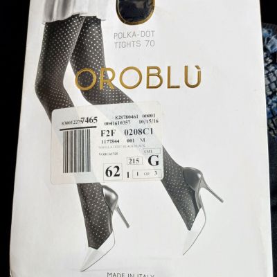 New OROBLU TIGHTS Italian BLACK POLKA DOT Medium w/ Original Pkg+Tag {Italy}