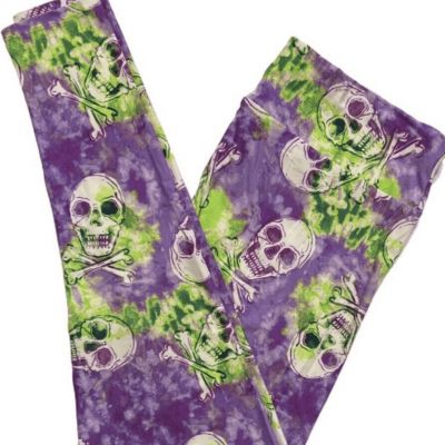 LuLaRoe Womens Leggings Size TC Purple Green Skull Crossbones Halloween NWT