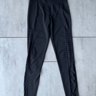 C9 Champion Womens Active Leggings Black Stretch Full Length Knit Side Panels XS