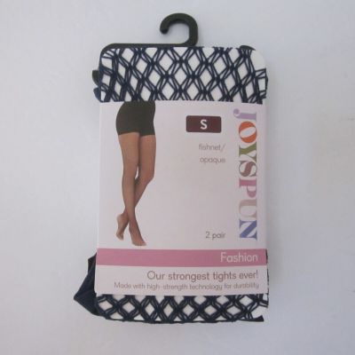 NWT JOYSPUN 2 Pair Navy Fishnet & Black Opaque Tights Hosiery Sz S