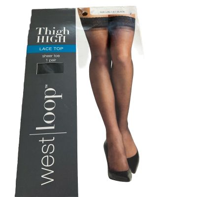 Thigh High Lace Top Stockings West Loop Jet Black L/XL