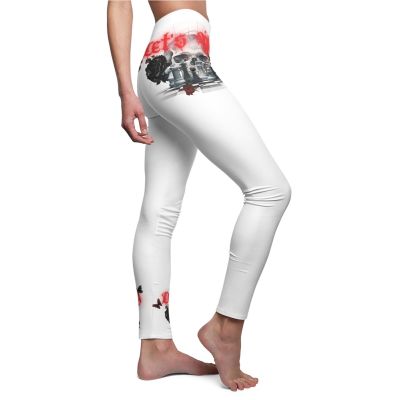 Activewear Leggings, Skull and Roses Print, Women's Gym Workout Pants, Edgy