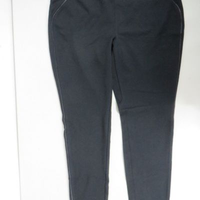 HUE Knit Stretch Slim Faux leather trim detail Black Leggings XL  NWOT