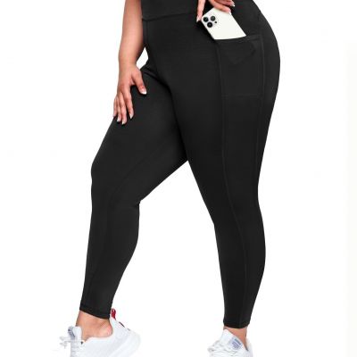 Plus Size Leggings with Pockets for Women, High Waisted Capri Yoga Workout Pa...