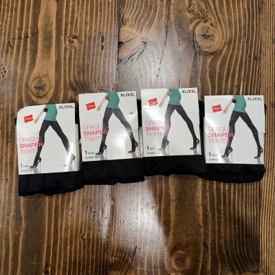 Hanes Style Essentials Opaque Shaper Tights 4-Pack Size XL/2XL Black Control Top