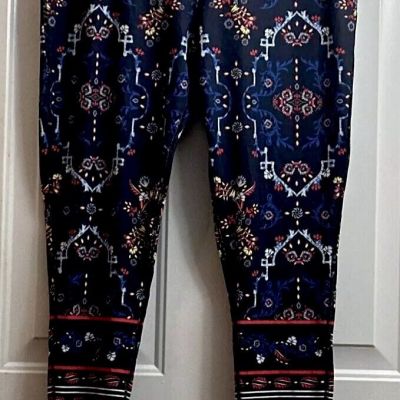 Zelos Womens XL Blue Floral Print Workout Leggings Multi Color