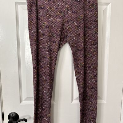 LuLaRoe Women's Tall & Curvy Leggings Purple Multi Floral EUC