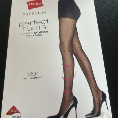 Hanes Premium Perfect Tights Compression Dot Control Top Wide Waistband BLACK XL