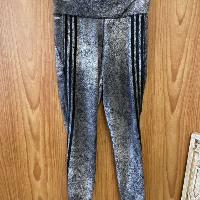 Adidas Grey Gray Crop Capri Leggings M Medium Stripes Gym Workout