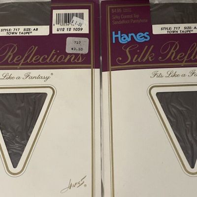 2 Hanes Silk Reflections Control Top Silky Sheer Toe Pantyhose AB Town taupe NEW